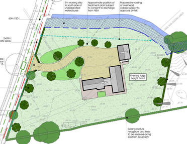 Image of a site plan for new development showing layout and structures.