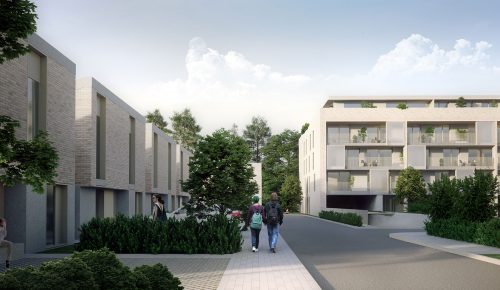 Image of an artist's impression of new homes estate, showcasing modern architecture and a serene atmosphere.