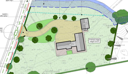 Image of a site plan for new development showing layout and structures.